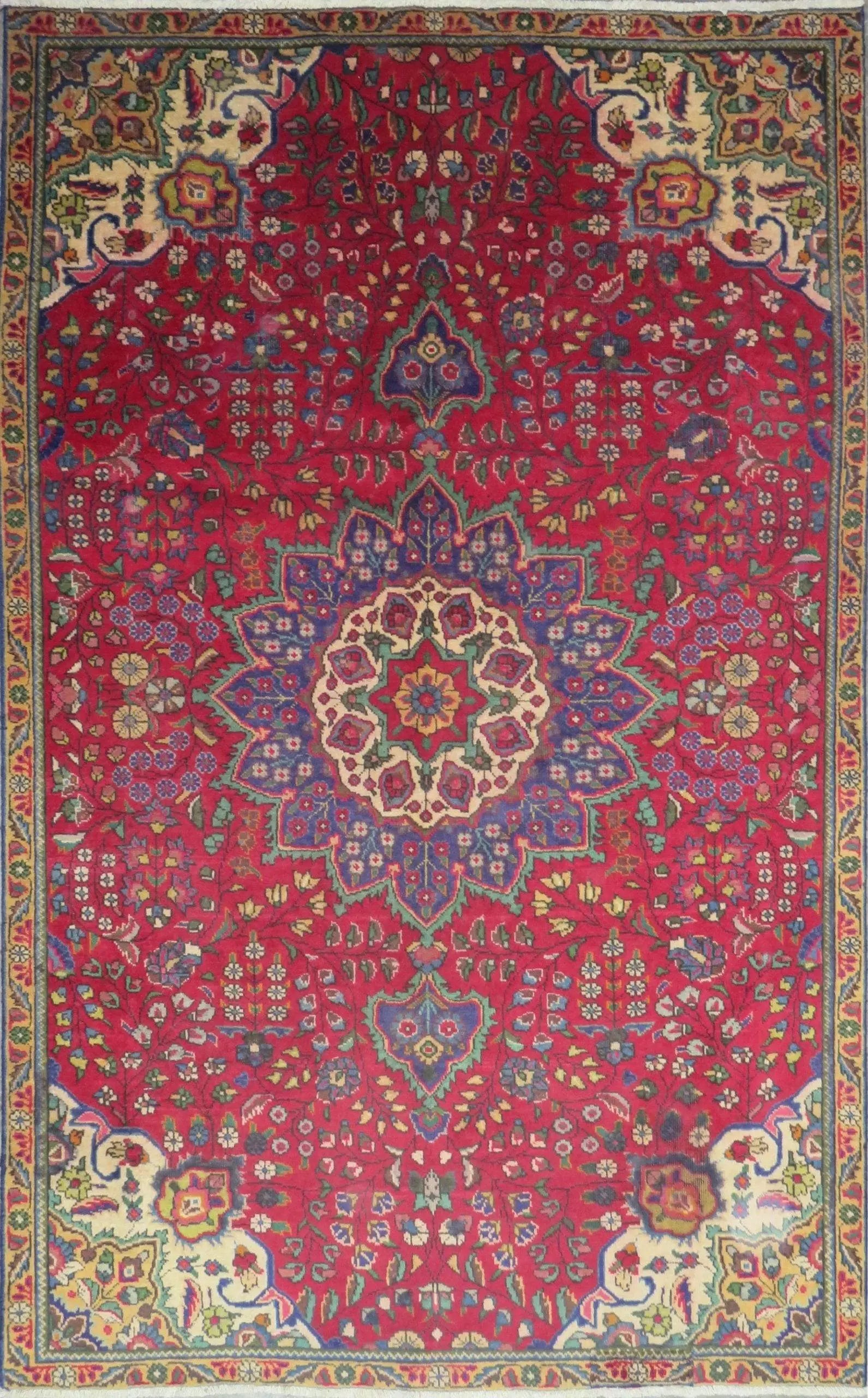 One Of The Kind Hand-Knotted Persian Wool Rug _ Luxurious Vintage Design, 11'3" x 5'1", Artisan Crafted